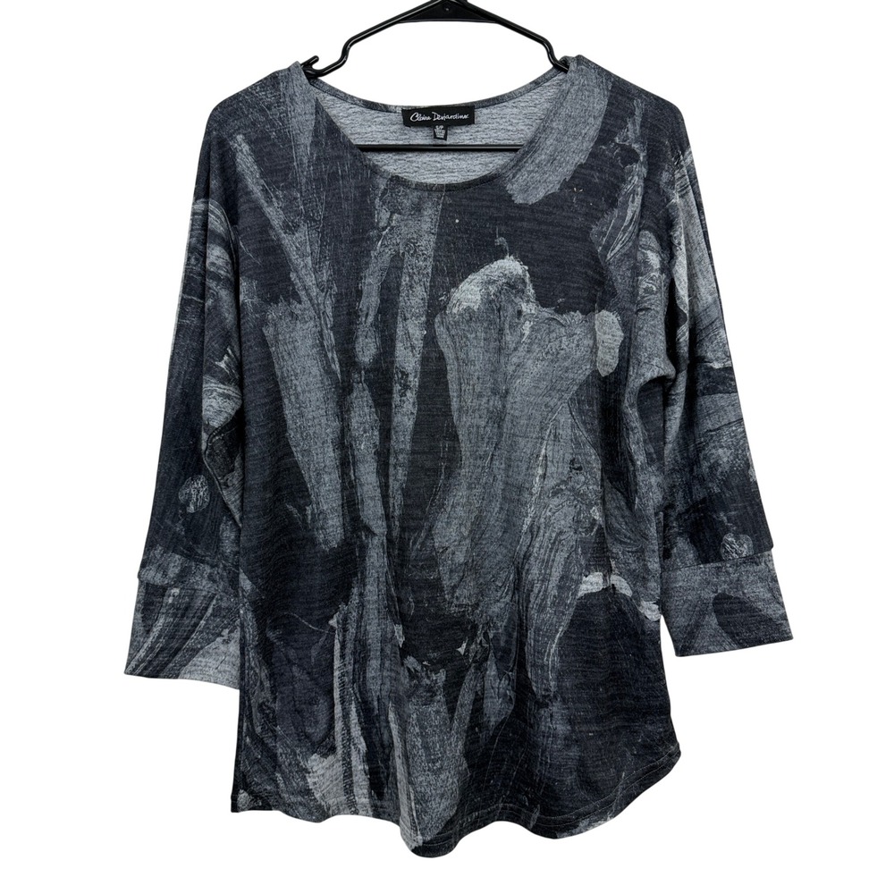 Claire Desjardins Top Womens Small Black Grey Abstract Print 3/4 Sleeve Scoop